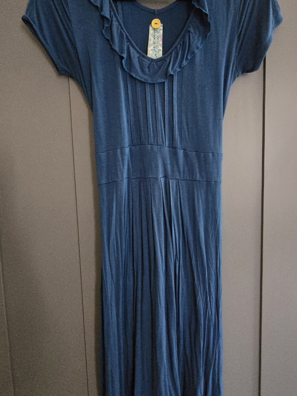 Blue Ruffled Neck Dress
